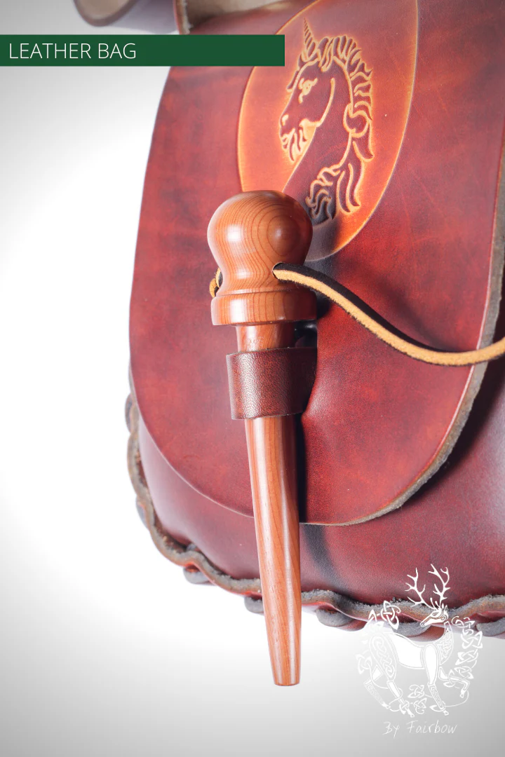 HANDCARVED LEATHER BAG WITH CELTIC UNICORN DESIGN - Image 4